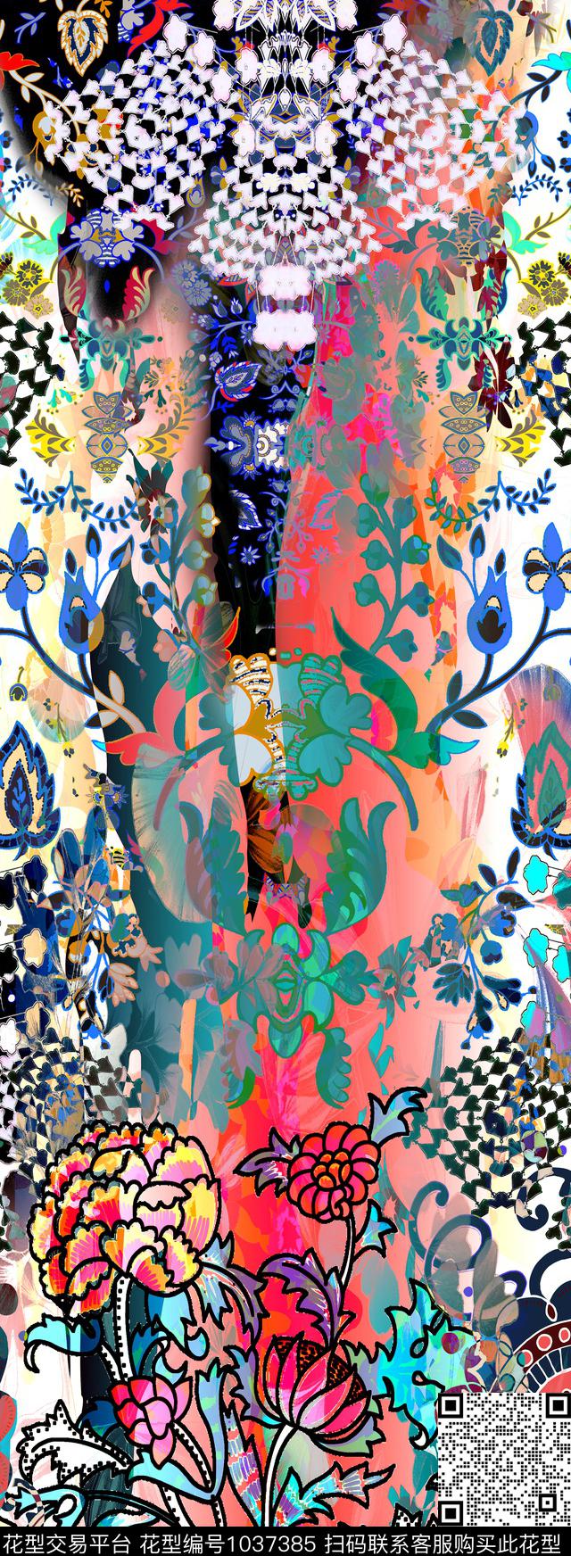 数码华亿平台抽象花卉数码印花华亿平台下载（图片编号: 1037385） - 瓦栏（Walan）