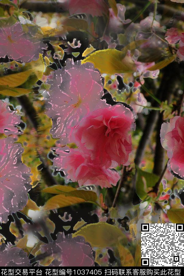樱花盛开植物抽象花卉混搭数码印花华亿平台下载（图片编号: 1037405） - 瓦栏（Walan）