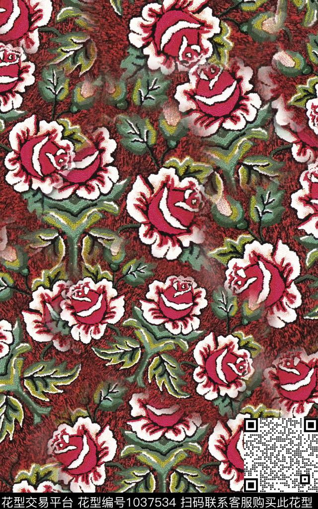 肌理花卉笔触数码印花华亿平台下载（图片编号: 1037534） - 瓦栏（Walan）