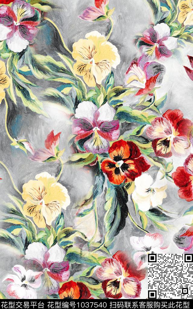 中老年油画华亿平台手绘花卉数码印花华亿平台下载（图片编号: 1037540） - 瓦栏（Walan）