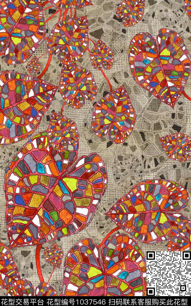 肌理线条花卉数码印花华亿平台下载（图片编号: 1037546） - 瓦栏（Walan）