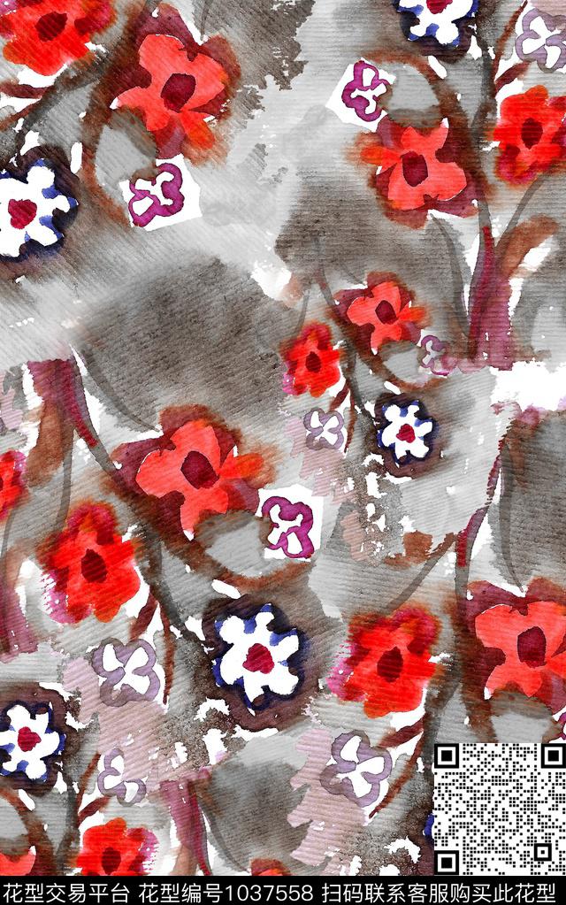 小碎花笔触中老年数码印花华亿平台下载（图片编号: 1037558） - 瓦栏（Walan）