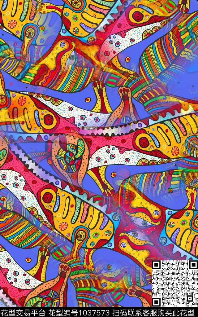 民族风线条抽象数码印花华亿平台下载（图片编号: 1037573） - 瓦栏（Walan）