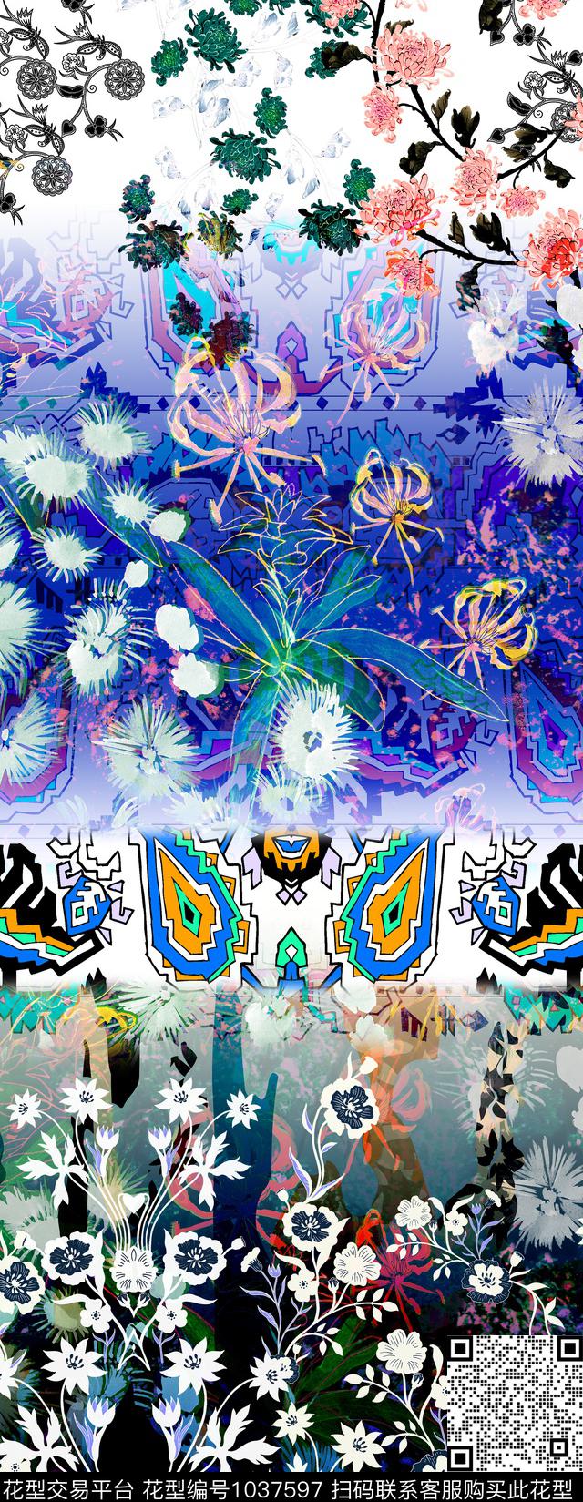 数码华亿平台彩底花卉抽象数码印花华亿平台下载（图片编号: 1037597） - 瓦栏（Walan）