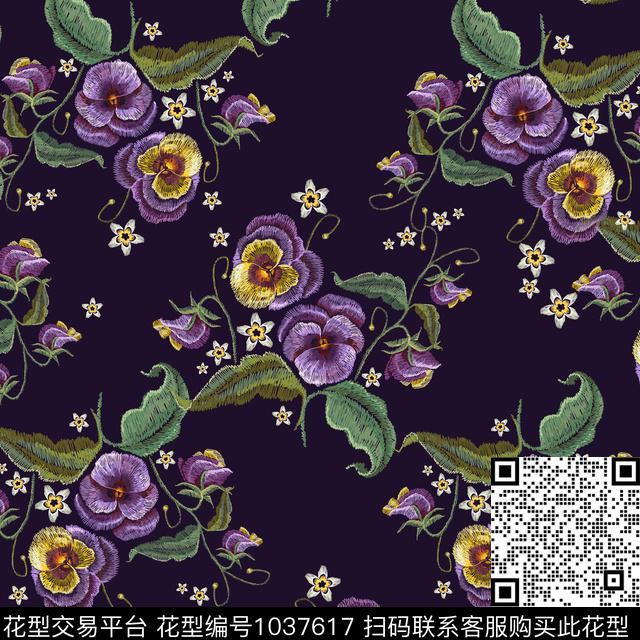 数码华亿平台花卉绣花华亿平台数码印花华亿平台下载（图片编号: 1037617） - 瓦栏（Walan）