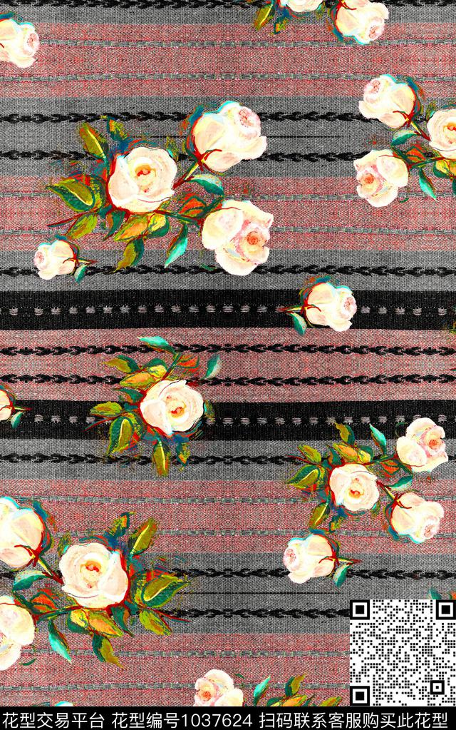 肌理花卉笔触数码印花华亿平台下载（图片编号: 1037624） - 瓦栏（Walan）