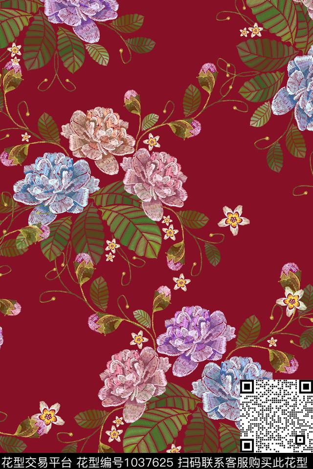 数码华亿平台花卉绣花华亿平台数码印花华亿平台下载（图片编号: 1037625） - 瓦栏（Walan）