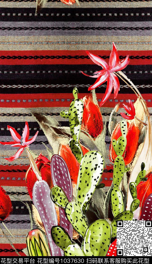 条纹花卉中老年数码印花华亿平台下载（图片编号: 1037630） - 瓦栏（Walan）