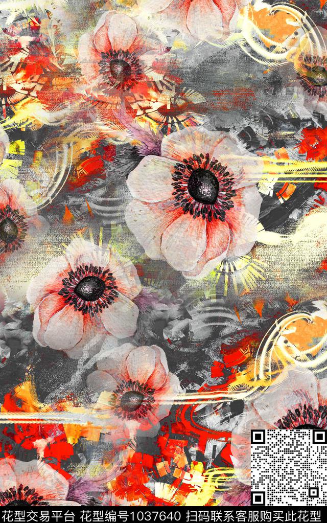花卉笔触中老年数码印花华亿平台下载（图片编号: 1037640） - 瓦栏（Walan）