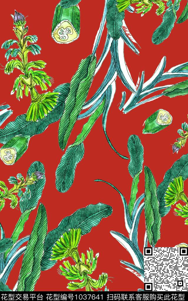 线条花卉花卉笔触数码印花华亿平台下载（图片编号: 1037641） - 瓦栏（Walan）