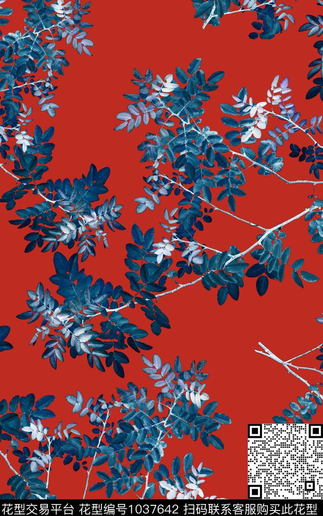小碎花花卉绿植树叶数码印花华亿平台下载（图片编号: 1037642） - 瓦栏（Walan）