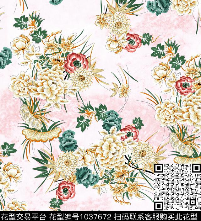 数码华亿平台花卉清爽底花卉数码印花华亿平台下载（图片编号: 1037672） - 瓦栏（Walan）