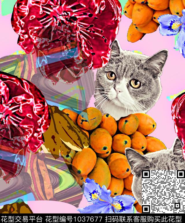 抽象花卉几何数码印花华亿平台下载（图片编号: 1037677） - 瓦栏（Walan）