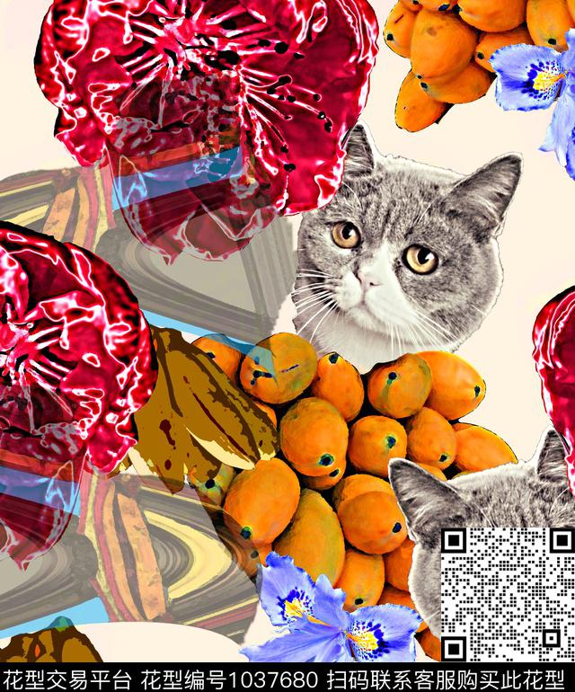 抽象花卉几何数码印花华亿平台下载（图片编号: 1037680） - 瓦栏（Walan）