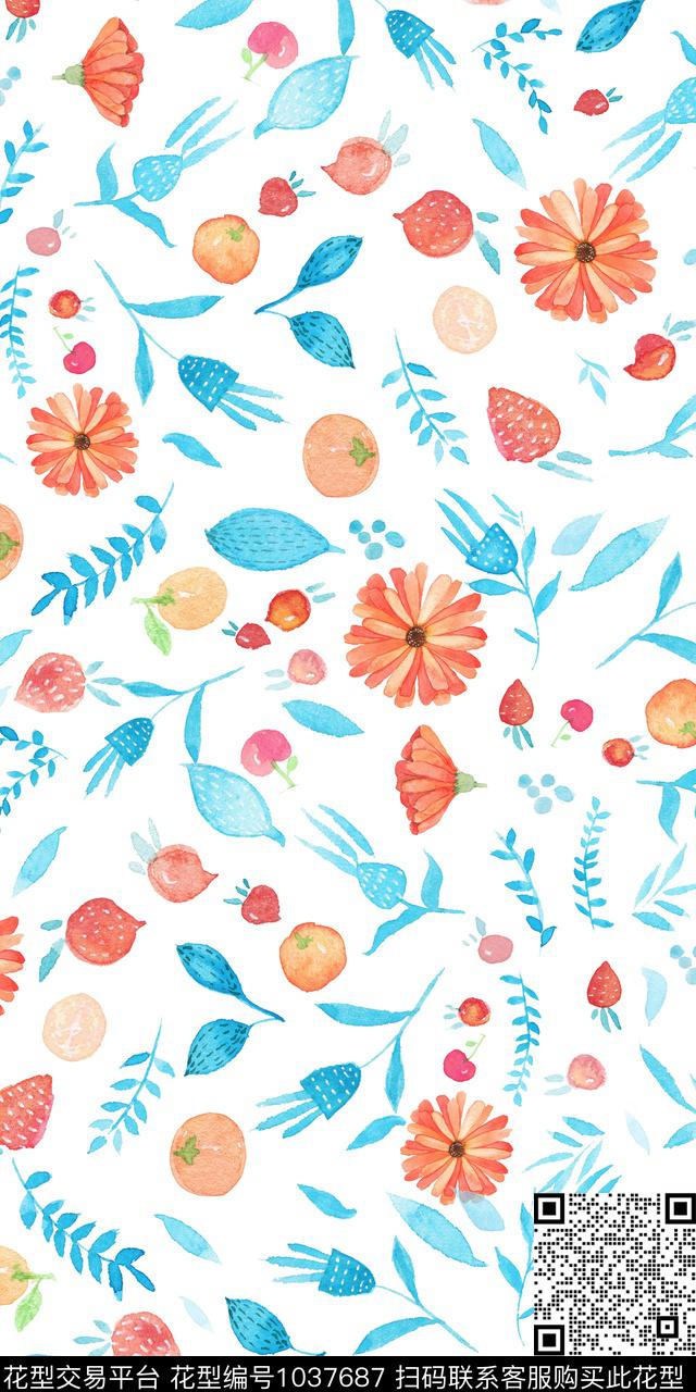 数码华亿平台手绘花卉花卉数码印花华亿平台下载（图片编号: 1037687） - 瓦栏（Walan）