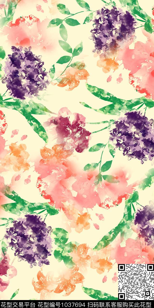 数码华亿平台抽象花卉抽象数码印花华亿平台下载（图片编号: 1037694） - 瓦栏（Walan）