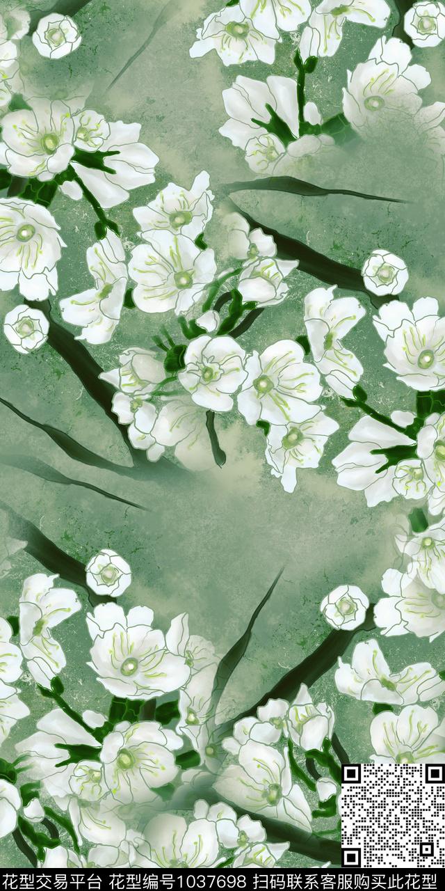数码华亿平台手绘花卉花卉数码印花华亿平台下载（图片编号: 1037698） - 瓦栏（Walan）