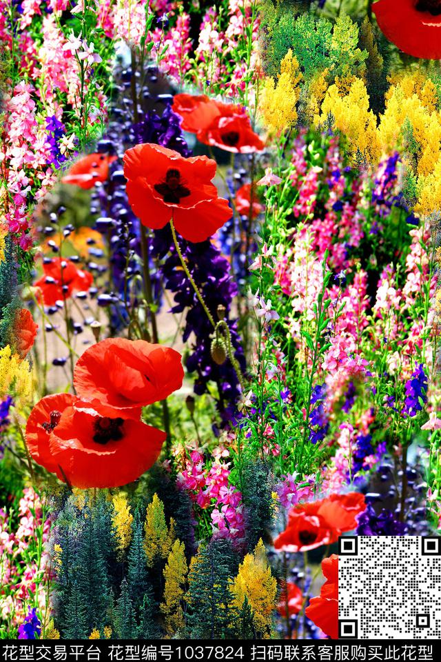 肌理花卉罂粟花数码印花华亿平台下载（图片编号: 1037824） - 瓦栏（Walan）