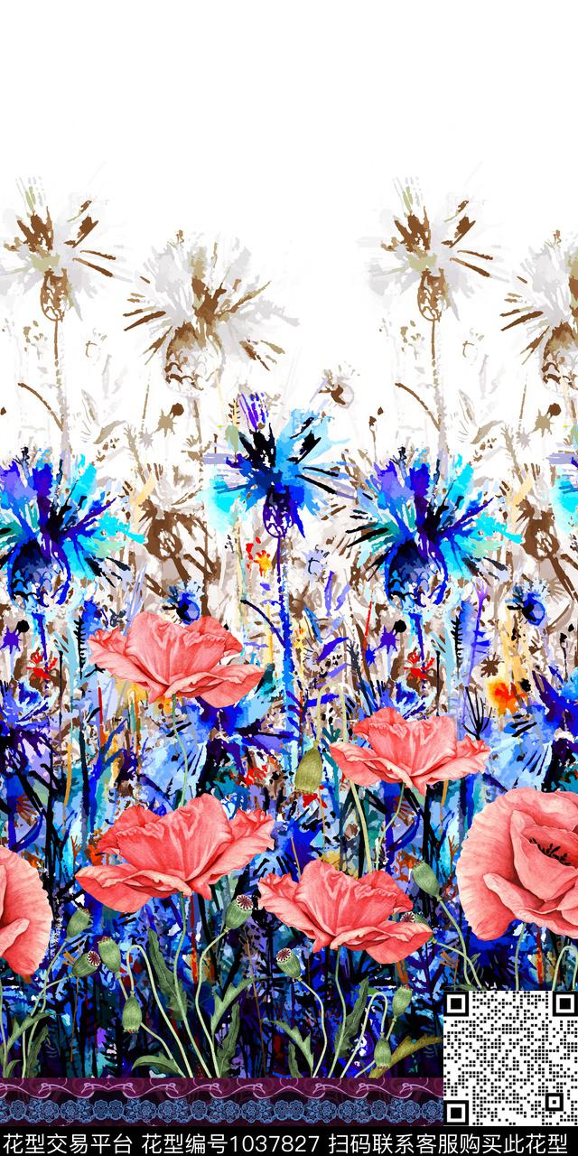 水彩花卉年轻女性手绘花卉数码印花华亿平台下载（图片编号: 1037827） - 瓦栏（Walan）