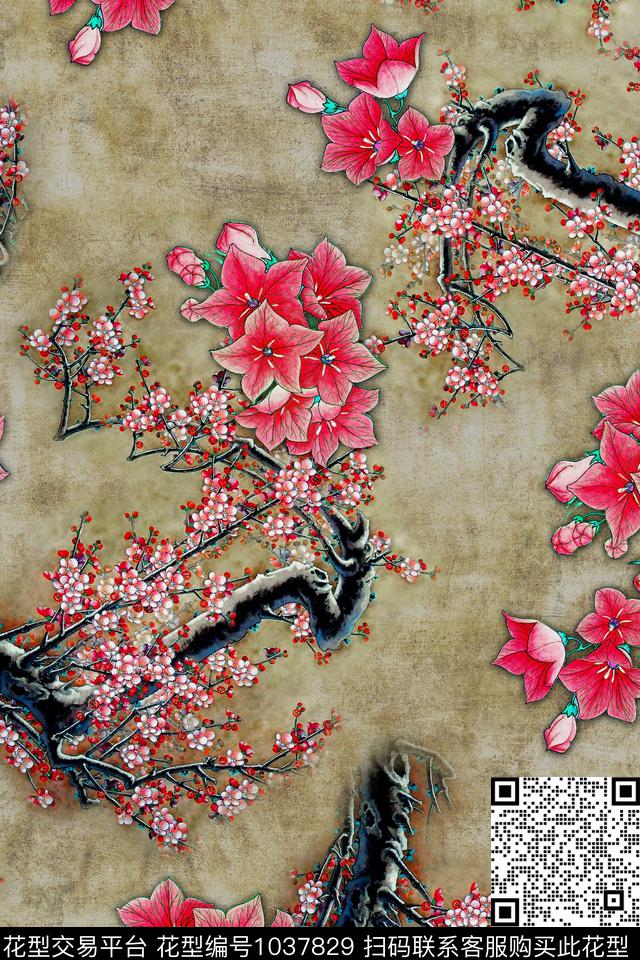 花卉国画中国风数码印花华亿平台下载（图片编号: 1037829） - 瓦栏（Walan）