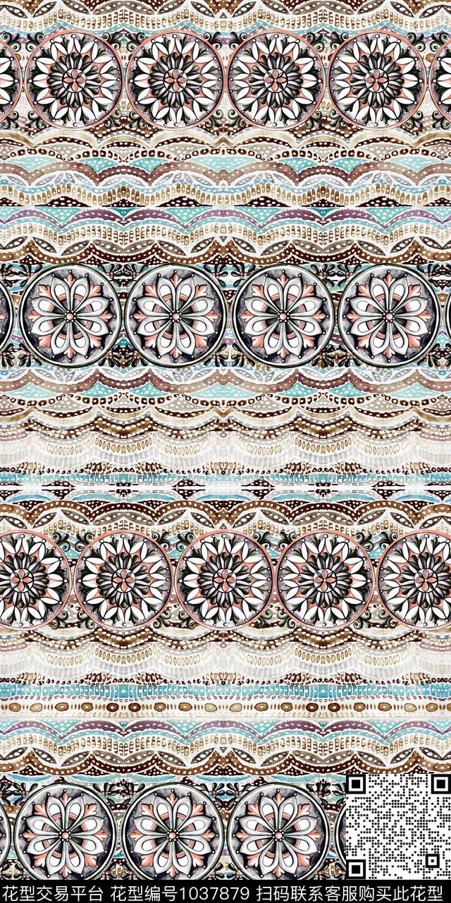 数码华亿平台民族风抽象数码印花华亿平台下载（图片编号: 1037879） - 瓦栏（Walan）