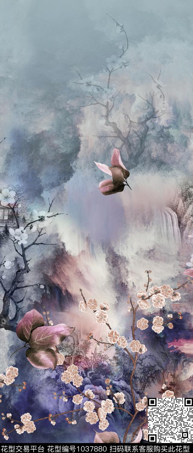素雅花卉国画数码印花华亿平台下载（图片编号: 1037880） - 瓦栏（Walan）