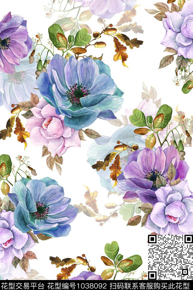 手绘花卉年轻女性花卉数码印花华亿平台下载（图片编号: 1038092） - 瓦栏（Walan）