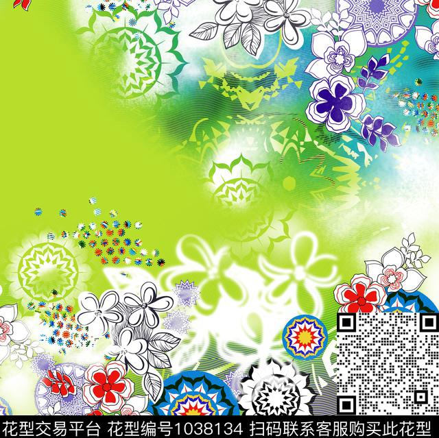 民族风抽象花卉数码印花华亿平台下载（图片编号: 1038134） - 瓦栏（Walan）