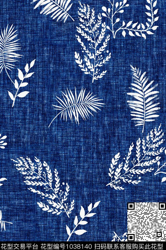 牛仔抽象绿植树叶数码印花华亿平台下载（图片编号: 1038140） - 瓦栏（Walan）