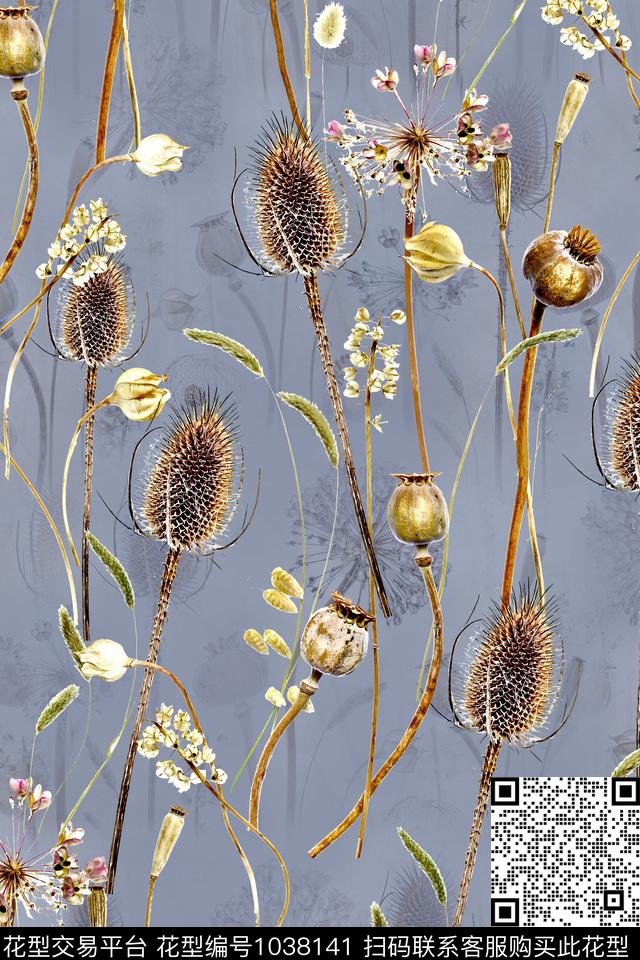 蒲公英花卉狗尾草数码印花华亿平台下载（图片编号: 1038141） - 瓦栏（Walan）
