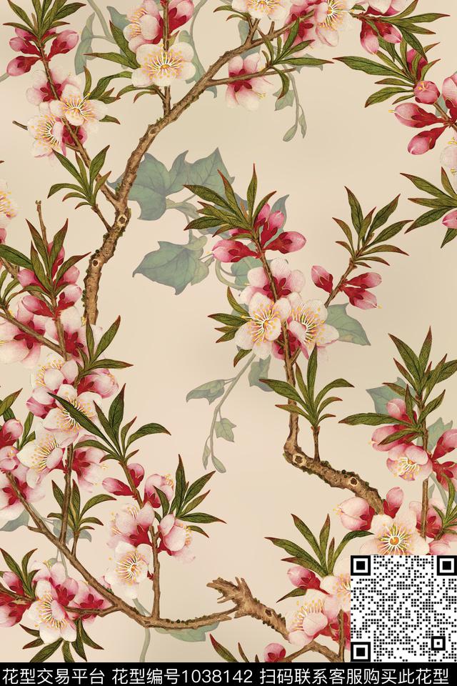 素雅花卉桃花数码印花华亿平台下载（图片编号: 1038142） - 瓦栏（Walan）
