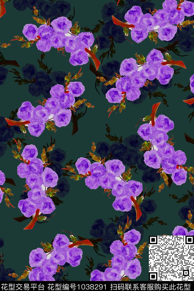 数码华亿平台水彩花卉绿植树叶数码印花华亿平台下载（图片编号: 1038291） - 瓦栏（Walan）