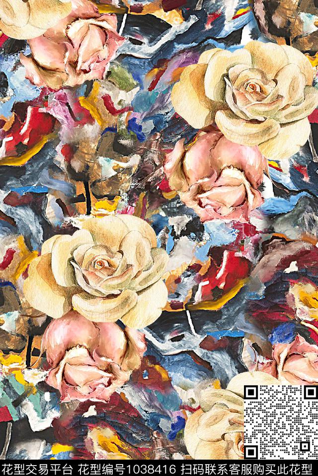 花卉复古女装数码印花华亿平台下载（图片编号: 1038416） - 瓦栏（Walan）