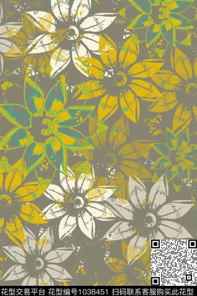 抽象花卉风格化花卉径庭迷彩数码印花华亿平台下载（图片编号: 1038451） - 瓦栏（Walan）