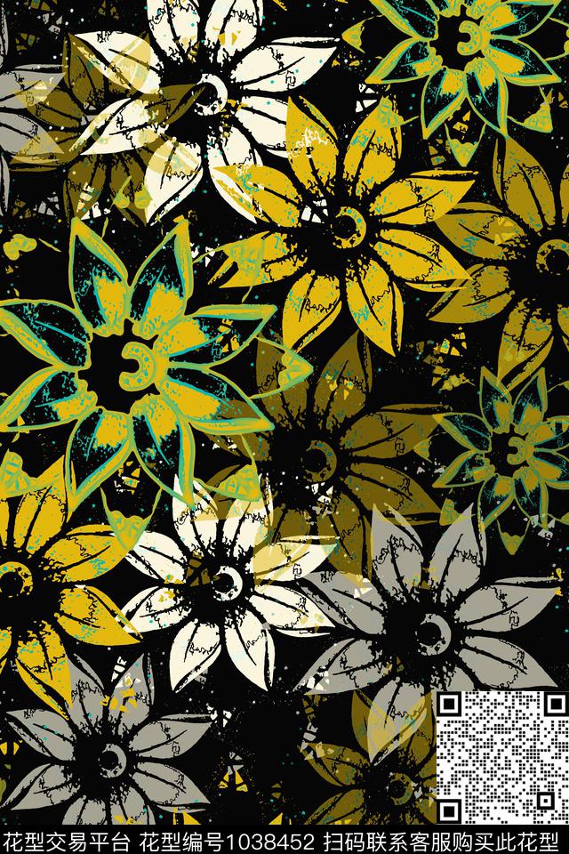 抽象花卉风格化花卉径庭迷彩数码印花华亿平台下载（图片编号: 1038452） - 瓦栏（Walan）