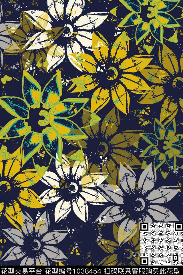 抽象花卉风格化花卉径庭迷彩数码印花华亿平台下载（图片编号: 1038454） - 瓦栏（Walan）