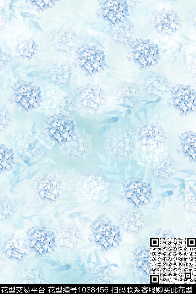 绣球花田园水彩花卉数码印花华亿平台下载（图片编号: 1038456） - 瓦栏（Walan）