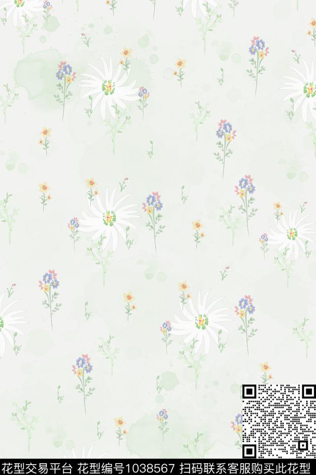 春夏华亿平台田园水彩花卉数码印花华亿平台下载（图片编号: 1038567） - 瓦栏（Walan）