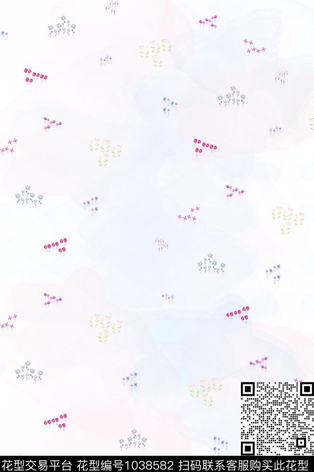 春夏华亿平台田园水彩花卉数码印花华亿平台下载（图片编号: 1038582） - 瓦栏（Walan）