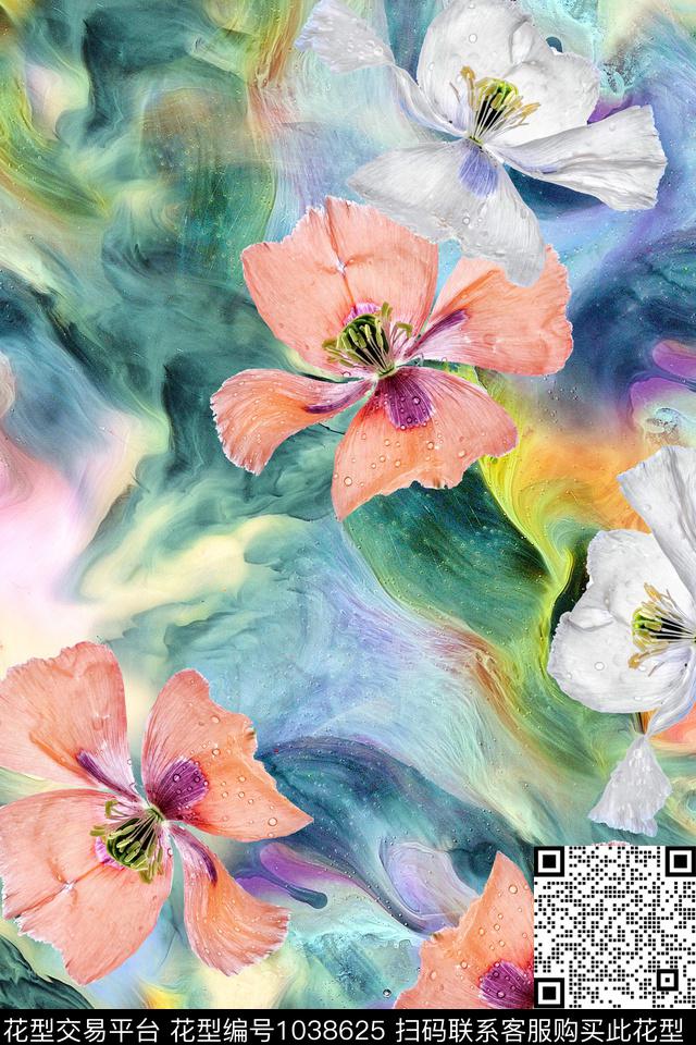 花卉光影数码印花华亿平台下载（图片编号: 1038625） - 瓦栏（Walan）