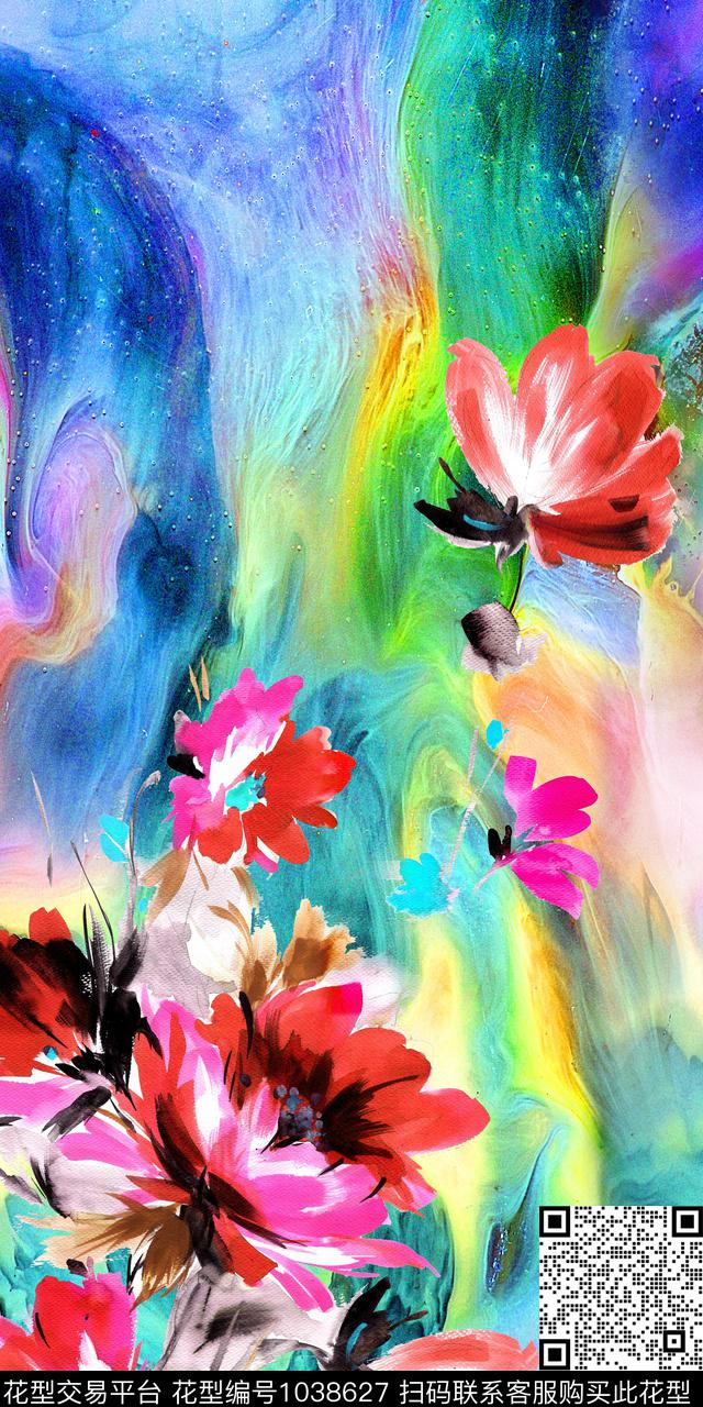 花卉水彩花卉数码印花华亿平台下载（图片编号: 1038627） - 瓦栏（Walan）