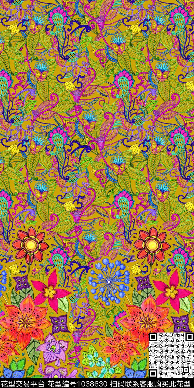 民族风肌理花卉数码印花华亿平台下载（图片编号: 1038630） - 瓦栏（Walan）