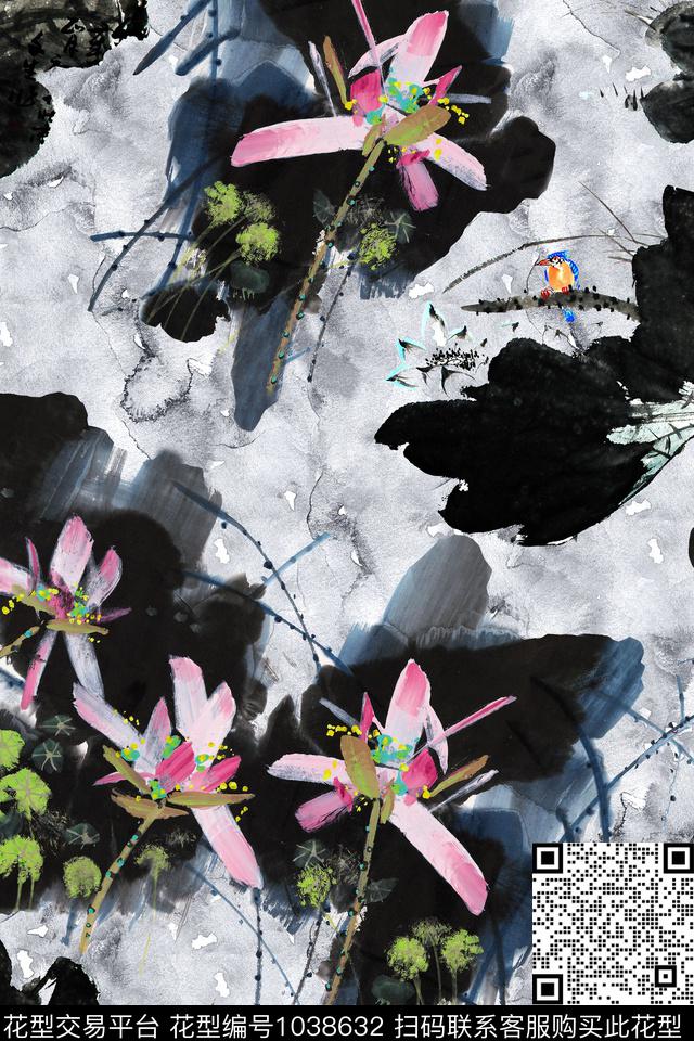 花卉国画水彩花卉数码印花华亿平台下载（图片编号: 1038632） - 瓦栏（Walan）