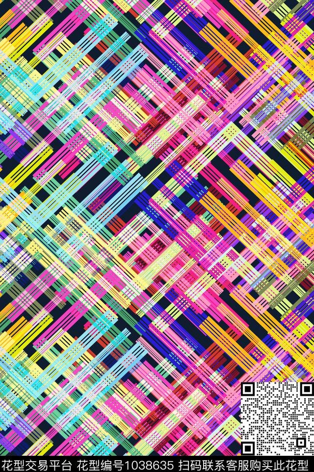 条纹彩虹格子数码印花华亿平台下载（图片编号: 1038635） - 瓦栏（Walan）