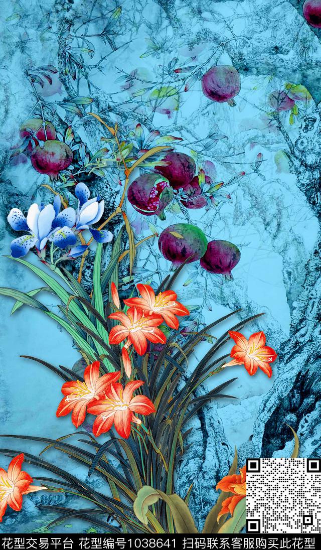 肌理花卉国画数码印花华亿平台下载（图片编号: 1038641） - 瓦栏（Walan）