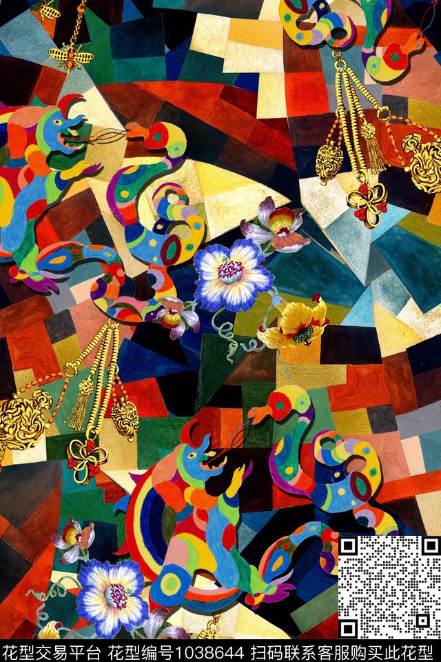抽象配饰花卉数码印花华亿平台下载（图片编号: 1038644） - 瓦栏（Walan）