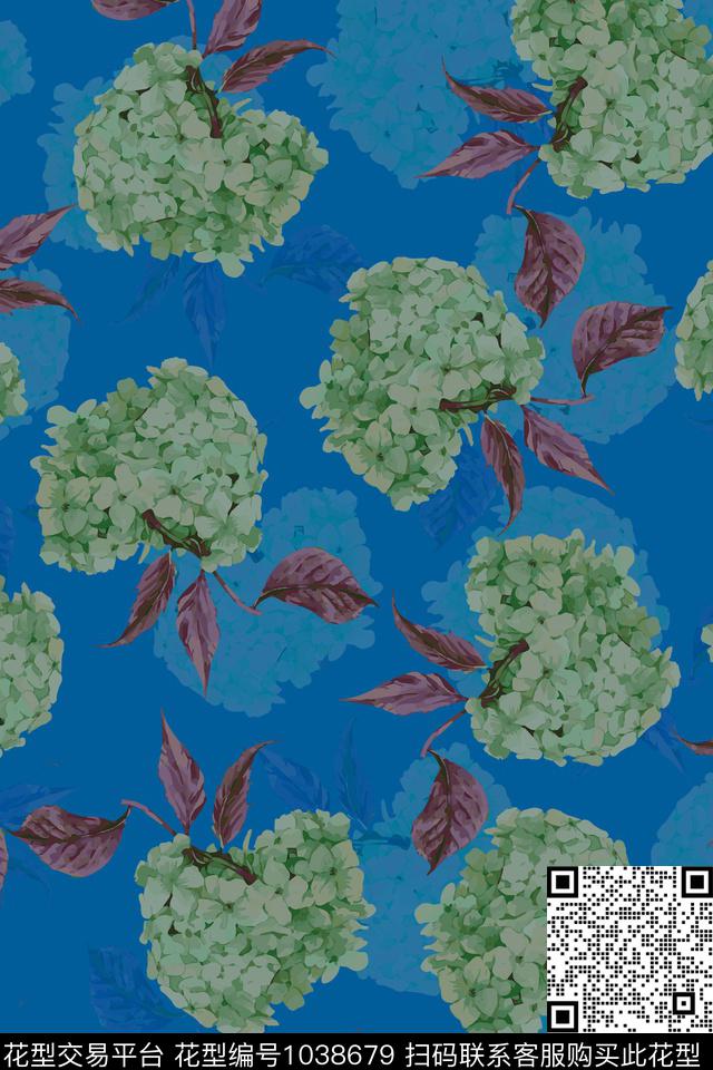 数码华亿平台水彩花卉绿植树叶数码印花华亿平台下载（图片编号: 1038679） - 瓦栏（Walan）