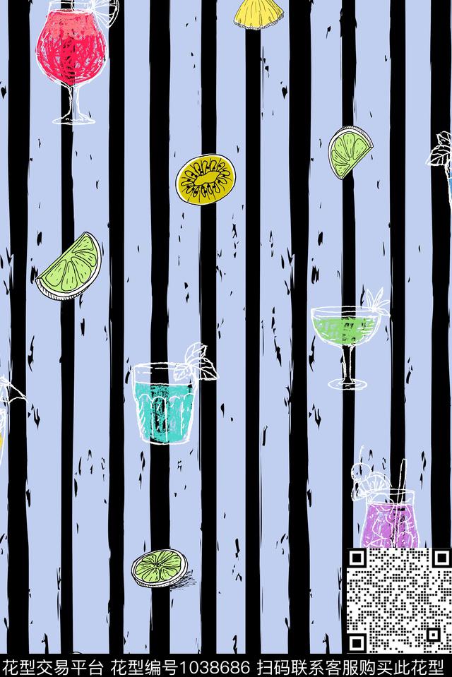 条纹涂鸦泳装数码印花华亿平台下载（图片编号: 1038686） - 瓦栏（Walan）