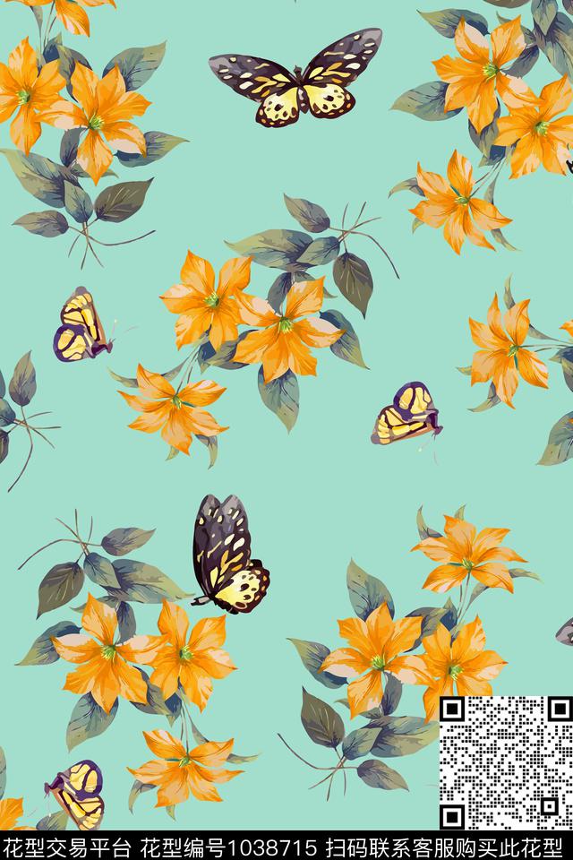 花卉蝴蝶兰复古数码印花华亿平台下载（图片编号: 1038715） - 瓦栏（Walan）