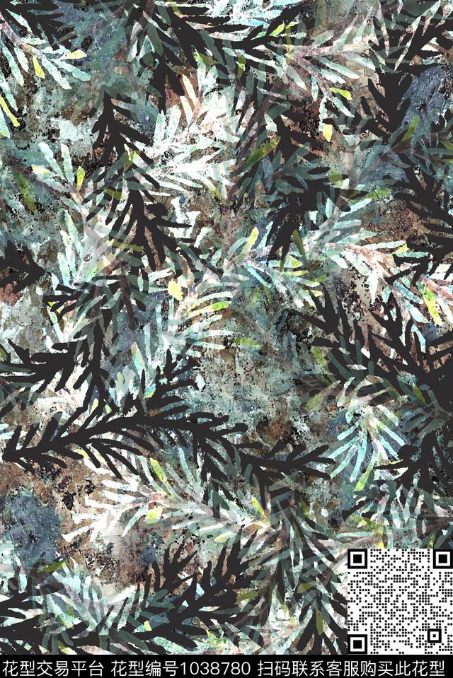 绿植树叶肌理女装数码印花华亿平台下载（图片编号: 1038780） - 瓦栏（Walan）